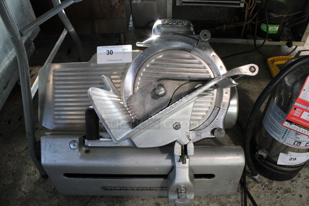 Globe Stainless Steel Commercial Countertop Gravity Fed Meat Slicer w/ Sharpening Blade. 24x17x20. Tested and Working!