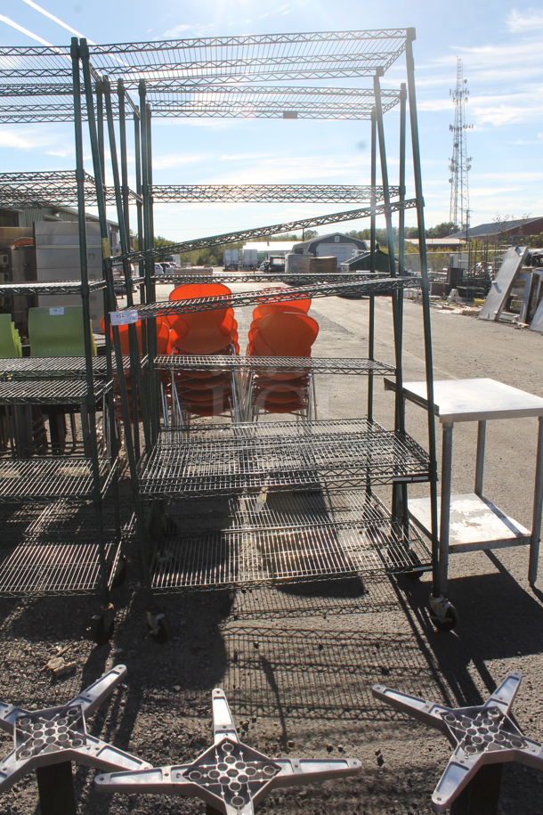 Green Finish 5 Tier Wire Shelving Unit on Commercial Casters. BUYER MUST DISMANTLE. PCI CANNOT DISMANTLE FOR SHIPPING. PLEASE CONSIDER FREIGHT CHARGES. - Image 1 of 2