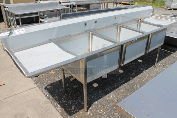 BRAND NEW SCRATCH AND DENT! Regency 600S32424224 124" 16-Gauge Stainless Steel Three Compartment Commercial Sink with 2 Drainboards. Bays 24x24x12. Drain Boards 22x26x1 - Image 1 of 9