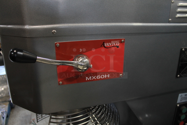 BRAND NEW SCRATCH AND DENT! Avantco MX60H Metal Commercial Floor Style 60 Quart Planetary Mixer w/ Mixing Bowl, Bowl Guard, Bowl Dolly, Whisk, Paddle and Dough Hook Attachments. 240 Volts, 1 Phase. - Image 8 of 12