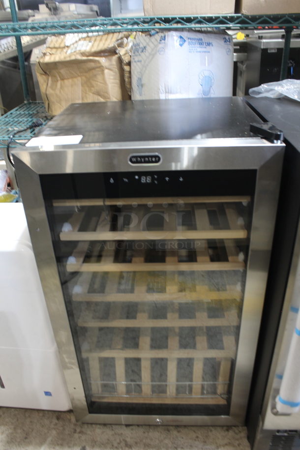 BRAND NEW SCRATCH AND DENT! Whynter FWC-341TS Metal 34 Bottle Freestanding Wine Cooler Merchandiser w/ Display Shelf and Digital Control. 115 Volts, 1 Phase. Tested and Working!
