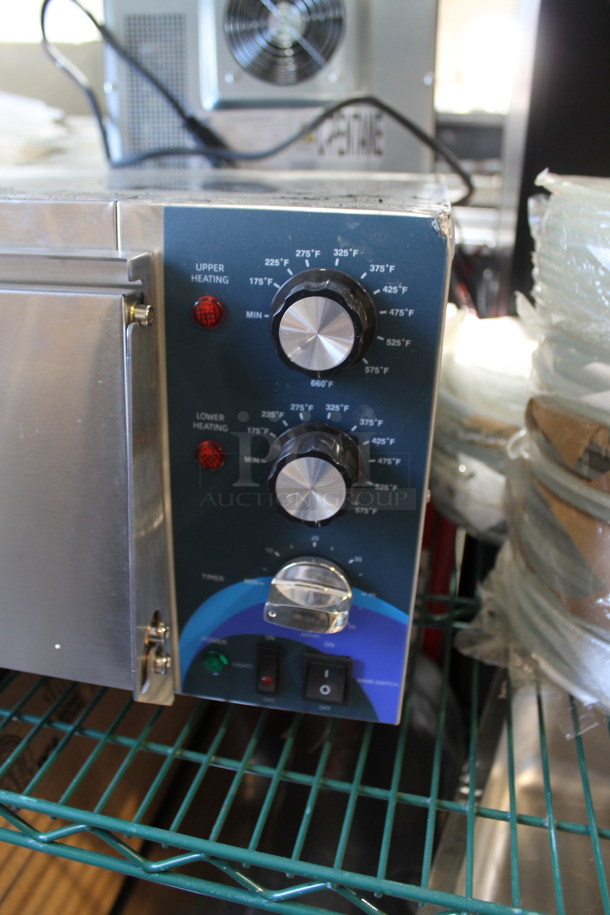 BRAND NEW SCRATCH AND DENT! 2023 Hoocoo CMO-1 Stainless Steel Commercial Countertop Electric Powered Pizza Oven w/ Broken Cooking Stone. 120 Volts, 1 Phase. Tested and Working! - Image 2 of 5