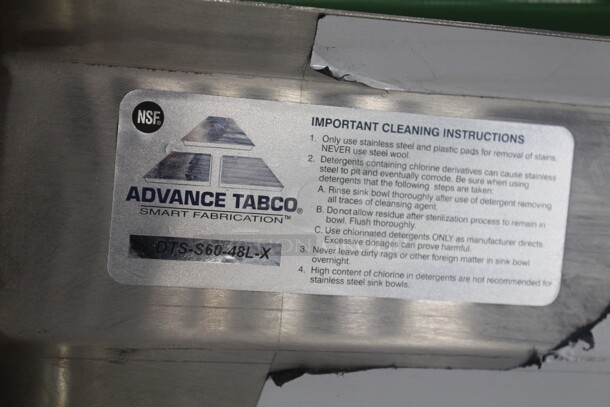 NEW! Advance Tabco Model DTS-S60-48L-X Commercial Stainless Steel Left Side Dish Table With Sink And Drainboard. 47.5x30x45 - Image 2 of 5