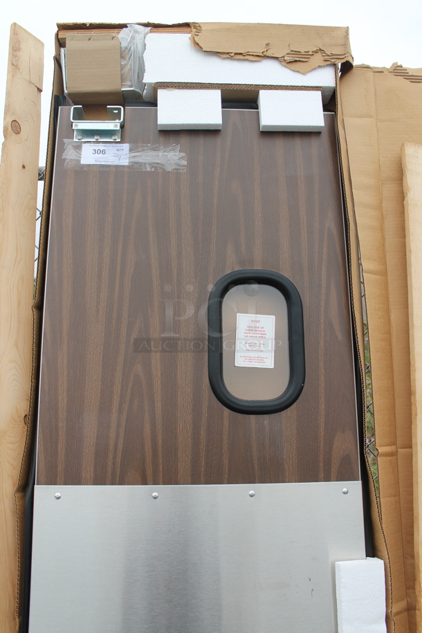 BRAND NEW SCRATCH AND DENT! Wood Pattern and Metal Swinging Kitchen Door. - Image 4 of 6