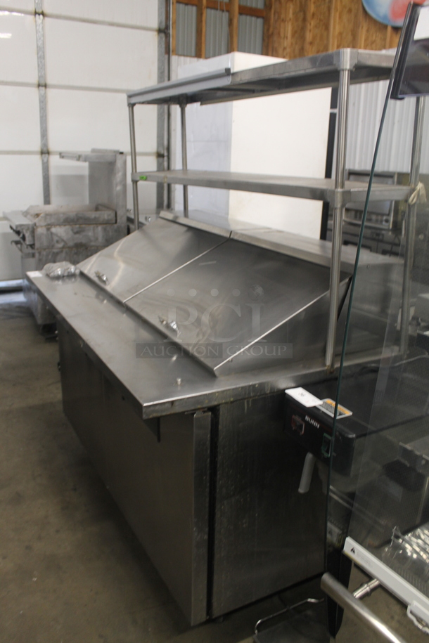 2011 True TSSU-60-24M-B-ST Stainless Steel Commercial Sandwich Salad Prep Table Bain Marie Mega Top w/ 2 Tier Over Shelf on Commercial Casters. 115 Volts, 1 Phase. Tested and Powers On But Does Not Get Cold - Image 3 of 7