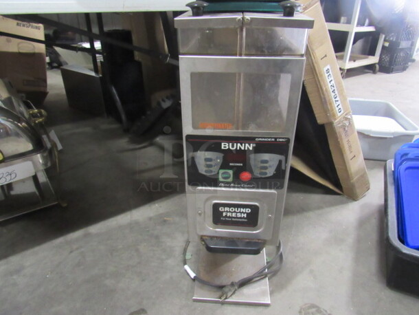 One Bunn Coffee Grinder. Model# g9-2T. 120 Volt. 8.5X18X27.5