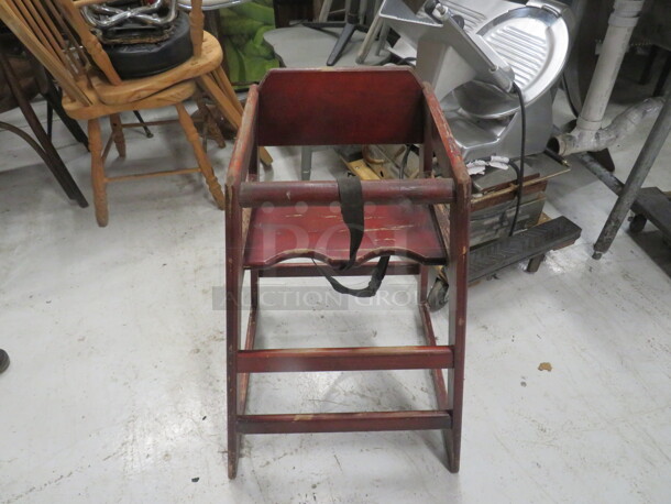 One Wooden High Chair With Safety Straps. - Image 1 of 1