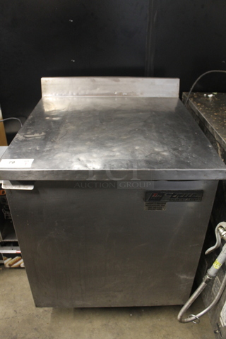 True TWT-27F Stainless Steel Commercial Single Door Work Top Freezer w/ Back Splash. 115 Volts, 1 Phase. Tested and Powers On But Does Not Get Cold