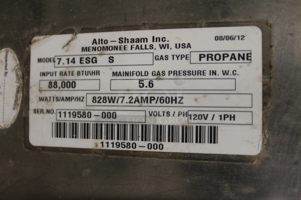 2012 Alto Shaam 7.14 ESG S Stainless Steel Commercial Propane Gas Powered Combitherm Convection Oven w/ View Through Door and Metal Oven Racks. 88,000 BTU. - Image 8 of 8