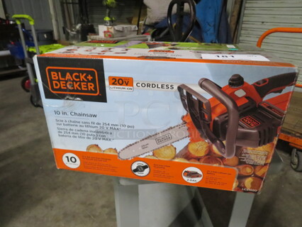 One Black And Decker 20 Volt Cordless 10 Inch Chainsaw.