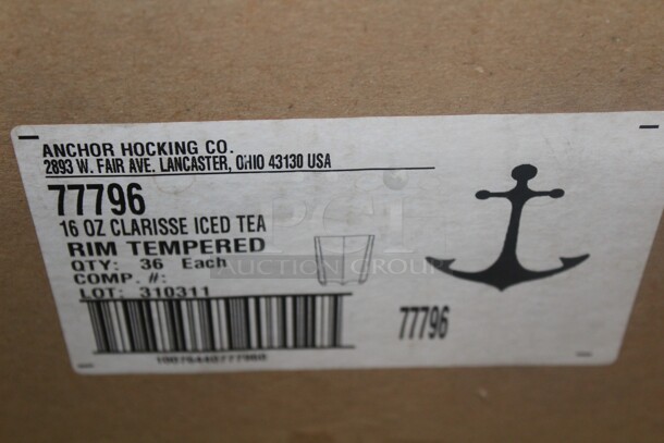 NEW IN BOX! 2 Boxes (36 Count Each) Anchor Hocking 16oz Clarisse Iced Tea Glasses. 72X Your Bid!  - Image 2 of 2