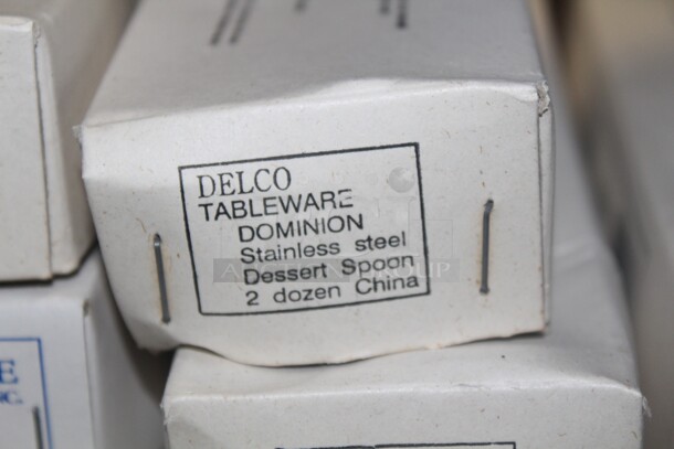 NEW IN BOX! 14 Boxes (24 Count Each) Delco Dominion Dessert Spoons. 14 Your Bid!  - Image 2 of 2