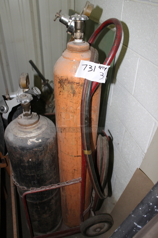ALL ONE MONEY! Lot of 3 Various Tanks in Metal Frame Including Oxy-acetylene Torch. - Image 3 of 4