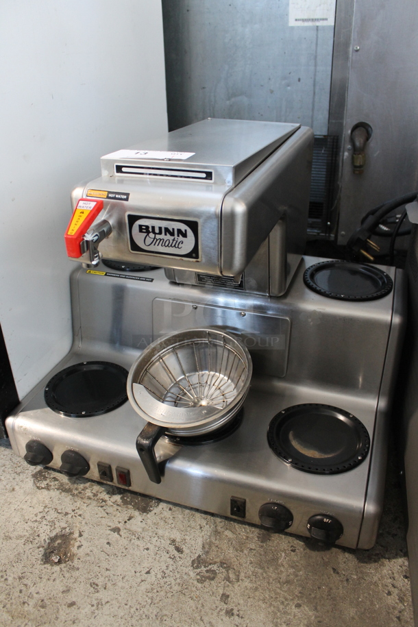 Bunn Stainless Steel Commercial Countertop 5 Burner Coffee Machine w/ Hot Water Dispenser and Metal Brew Basket.  - Image 3 of 7