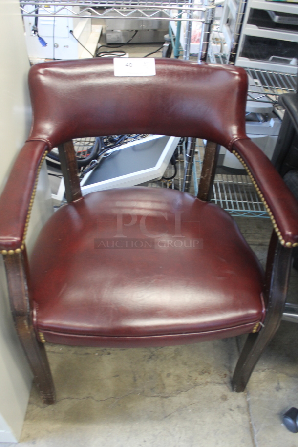 3 Various Chairs, 2 Black Office Chairs 
 on Casters and Maroon Chair on Wooden Frame. 3 Times Your Bid! - Image 2 of 4