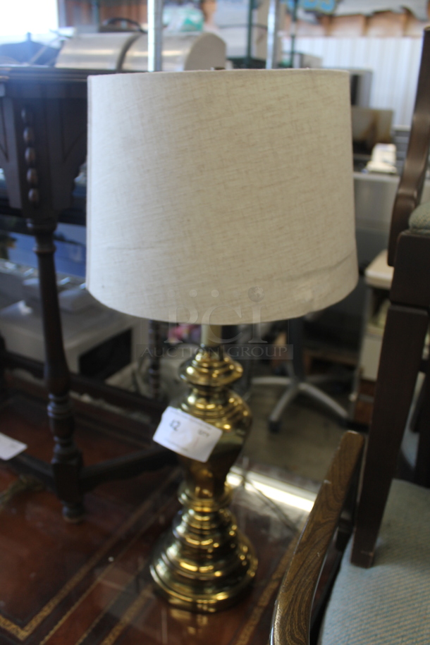 Gold Finish Countertop Lamp w/ Shade. - Image 3 of 3