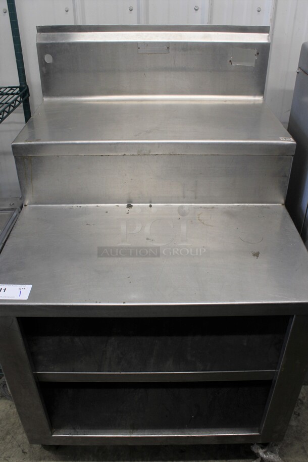 Stainless Steel Commercial 2 Tier Counter w/ Backsplash and 2 Under Shelves on Commercial Casters. 32x35x48 - Image 2 of 7