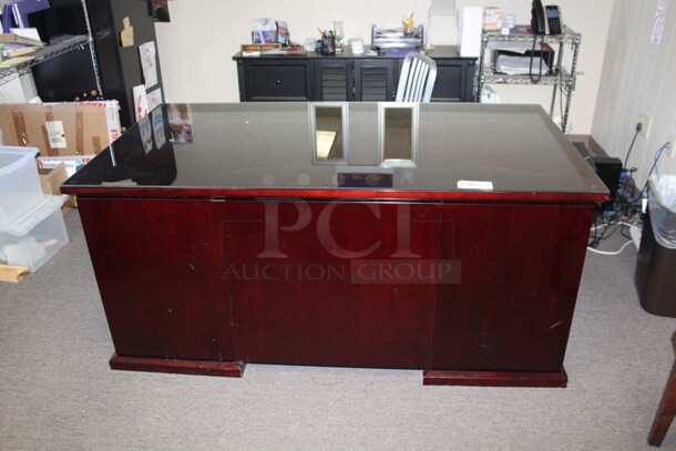 NICE! Wooden Desk With Glass Top. 66x36x30. Desk Only! 