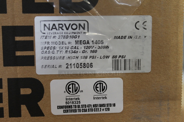 BRAND NEW IN BOX! Narvon MEGA 140S 378D10G1 Stainless Steel Commercial Single 10 Gallon Bowl Refrigerated Beverage Dispenser. 120 Volts, 1 Phase. Tested and Working! Stock Picture Used For Gallery Picture. - Image 3 of 3