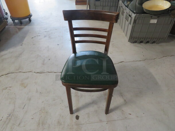 Wooden Chair With Green Cushioned Seat. 2XBID