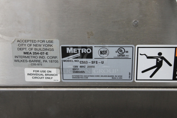 2011 Metro C5 C563-SFS-U Stainless Steel Commercial Warming Cabinet on Commercial Casters. 120 Volts, 1 Phase. Cannot Test Due To Cut Power Cord - Image 5 of 5