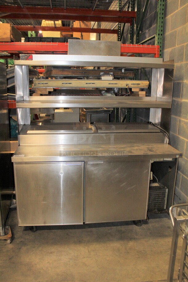 NICE! Delfield 2 Door Refrigerated Prep Table With Overshelves On Casters! 66x32.5x73. 115V/60Hz Working When Pulled! 