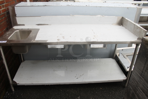 BRAND NEW SCRATCH AND DENT! Stainless Steel Commercial Table w/ Back Splash, Sink Bay and Under Shelf. Bay 10x14x10