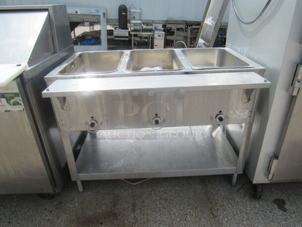 One Duke Aerohot 3 Well Steam Table With Stainless Under Shelf. Model# E303M. 120 Volt. 44.5X29X35