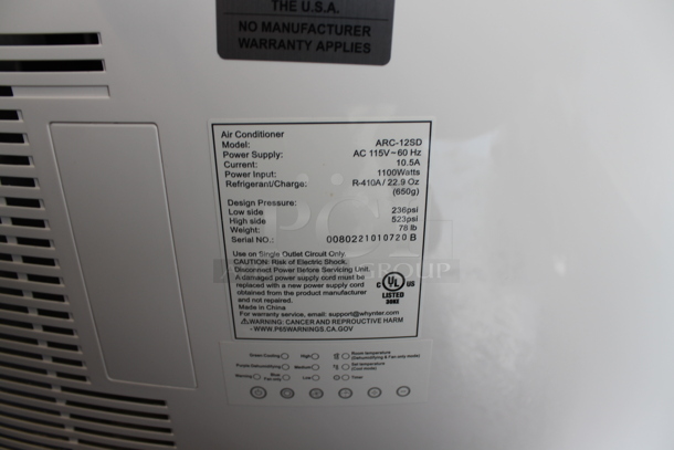 BRAND NEW SCRATCH AND DENT! Whynter ARC-12SD 12,000 BTU Dual Hose Cooling Portable Air Conditioner, Dehumidifier, and Fan  115 Volts, 1 Phase. Tested and Working! - Image 3 of 5
