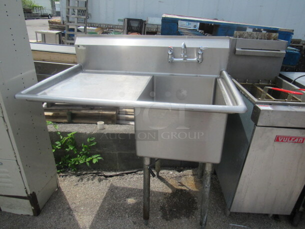 One Stainless Steel 1 Compartment Sink With Left Drain Board And Faucet. 45X30X45