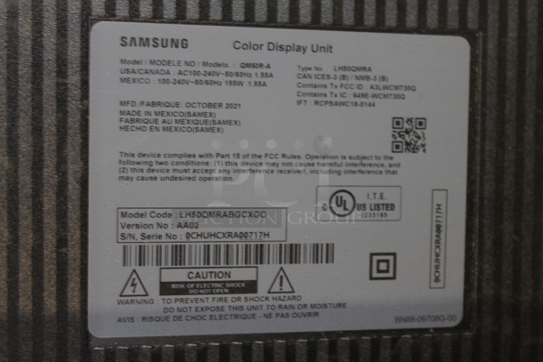 2021 Samsung QM50R-A 50" Signage Color Display Monitor. 100-240 Volts, 1 Phase. Buyer Must Pick Up - We Will Not Ship This Item - Image 4 of 4