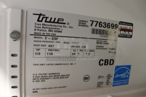 2013 True T-23F ENERGY STAR Stainless Steel Single Door Reach In Freezer w/ Poly Coated Racks on Commercial Casters. 115 Volts, 1 Phase. Tested and Working! - Image 5 of 5