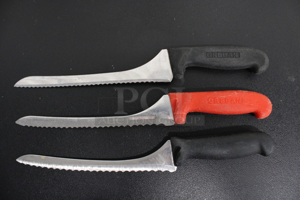 3 Sharpened Stainless Steel Serrated Knives. Includes 13.5