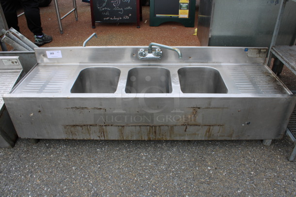 Eagle Stainless Steel Commercial 3 Bay Sink w/ Dual Drainboards, Faucet and Handles. Does Not Have Legs. 60x18x17.5. Bays 10x14x9. Drainboards 12x16x2