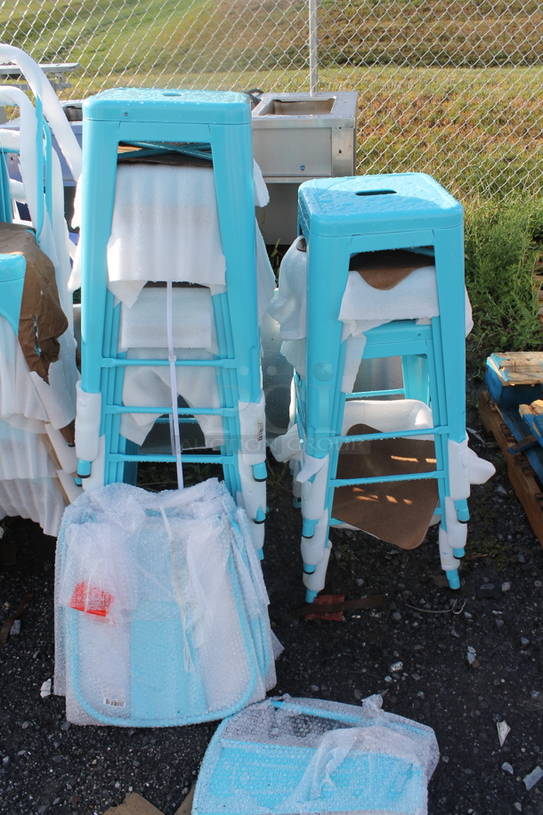18 BRAND NEW SCRATCH AND DENT! Blue Metal Tolix Seating; 11 Dining Chairs and 7 Bar Height Stools. 18 Times Your Bid! - Image 3 of 3