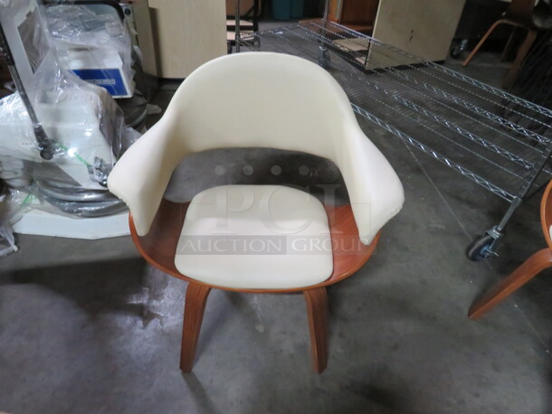 Wooden Arm Chair With Beige Cushioned Seat And Back. 2XBID - Image 1 of 1