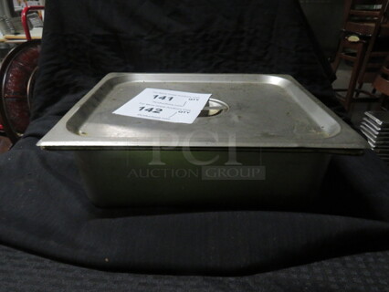 One Half Size 4 Inch Deep Hotel Pan With Lid.