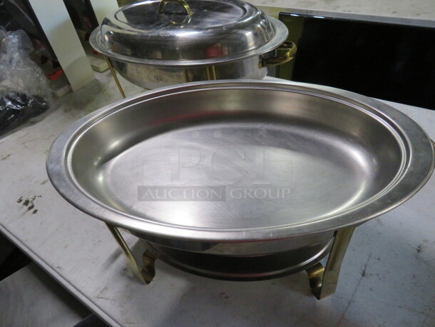 One Stainless Steel Oval Chafer With Gold Accents. - Image 2 of 2