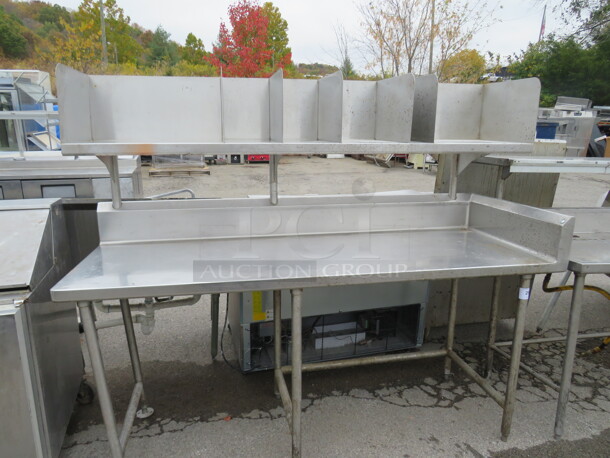 One Stainless Steel Table With Back Splash, R Side Splash, And Over Shelf. 82.5X31X67.5