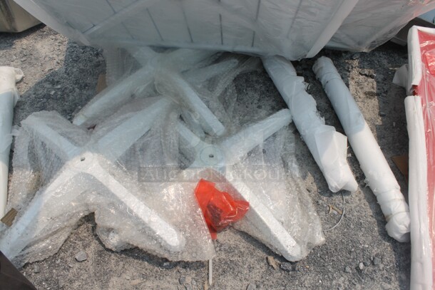 6 Outdoor Synthetic Teak Style Table Tops In White, Red, Gray, Blue With X-Shape Table Base. 6 Times Your Bid!  - Image 7 of 11