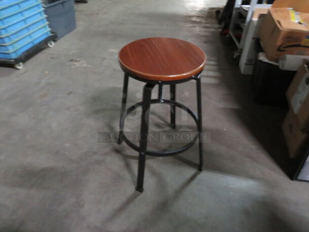 Black Metal/Wooden Industrial Look Stool With Swivel Seat And Footrest. 2XBID