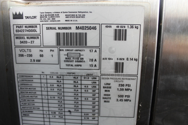 2014 Taylor 342D-27 Commercial Stainless Steel Electric Frozen Drink Machine. 208-230V, 1 Phase.  - Image 8 of 10