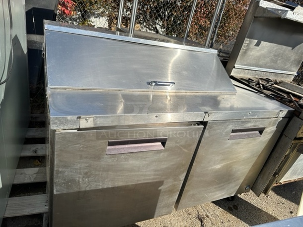 One WORKING SS Hoshizaki 2 Door refrigerated Prep Table On Casters. Model# CRMR60-12. 115 Volt. 60X30X45 - Image 1 of 2