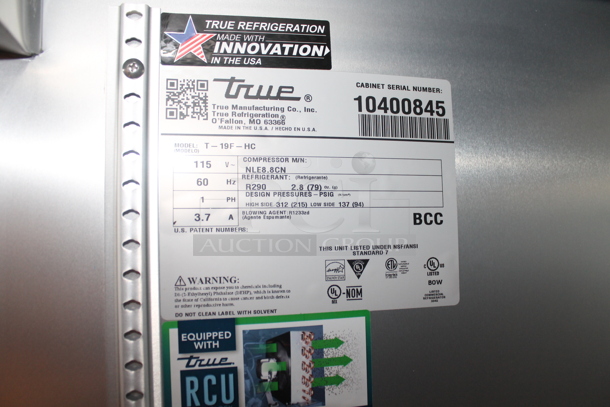 2022 True T-19F-HC Stainless Steel Commercial Single Door Reach In Freezer w/ Poly Coated Racks. 115 Volts, 1 Phase. Tested and Working! - Image 3 of 4