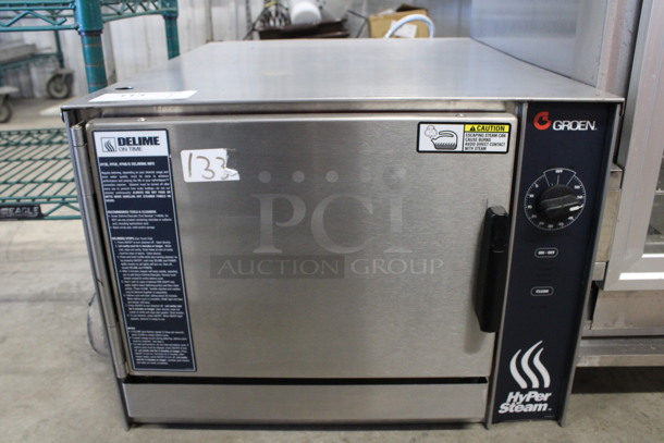 2013 Groen Model HY-3E HyperSteam Stainless Steel Commercial Electric Powered Single Door Steam Cabinet. 208 Volts, 3 Phase. 22x30x16