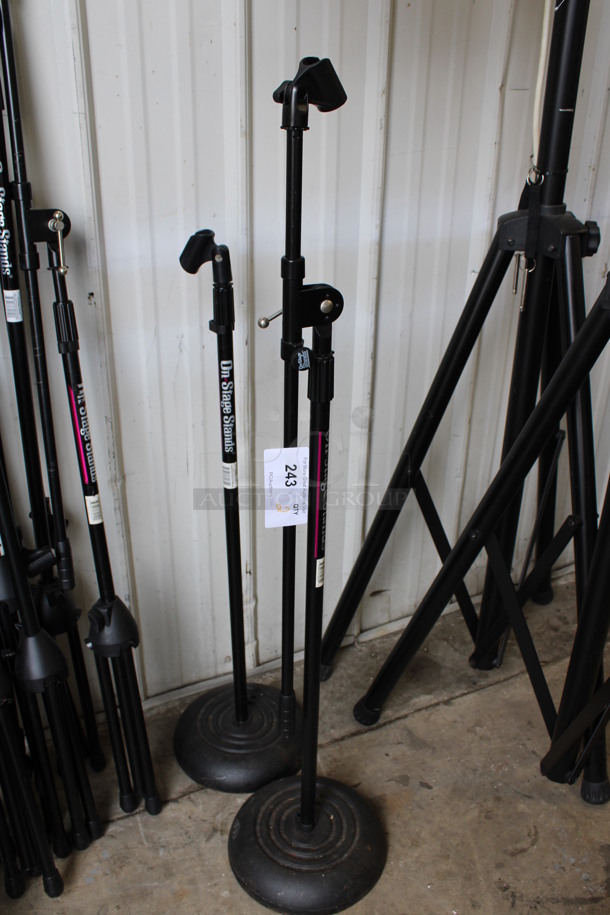 2 On Stage Metal Microphone Stands. 10x10x36, 10x10x45. 2 Times Your Bid!