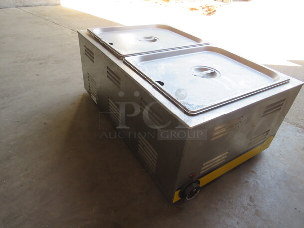 One Adcraft Food Warmer With 2 Half Size Pans With Lids. 120 Volt. Model# RDFW-1200NP. 22X14X9. - Image 2 of 2