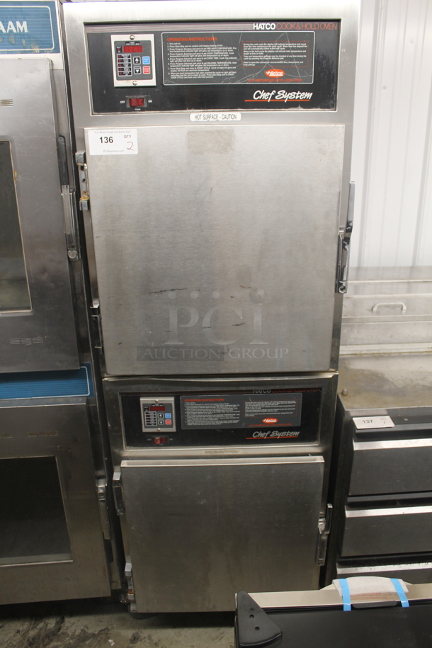 Hatco Commercial Stainless Steel Cook And Hold Double Oven With Pan Racks On Commercial Casters. 115 Volts, 1 Phase