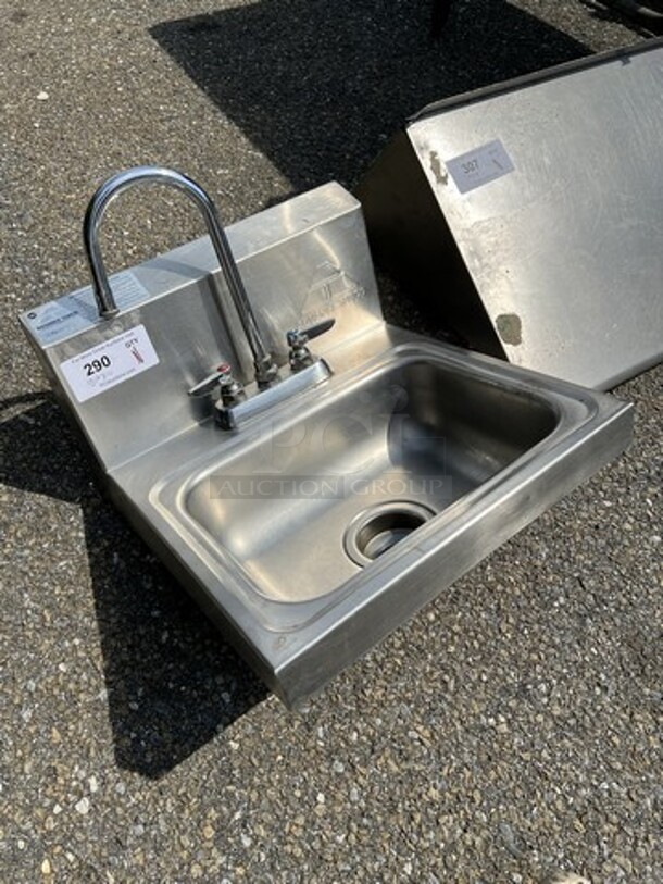 Advance Tabco Stainless Steel Single Bay Wall Mount Sink w/ Faucet and Handles. 17x18x20 - Image 2 of 3