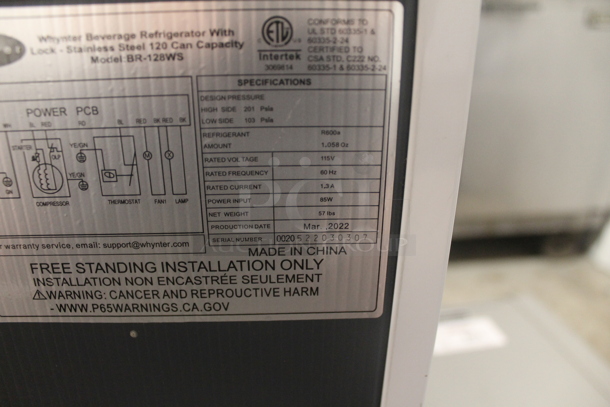 BRAND NEW SCRATCH AND DENT! Whynter BR-128WS Stainless Steel 120 Can Capacity Beverage Cooler With Stainless Steel Shelves And Lock. 115V. Tested And Working!  - Image 6 of 6